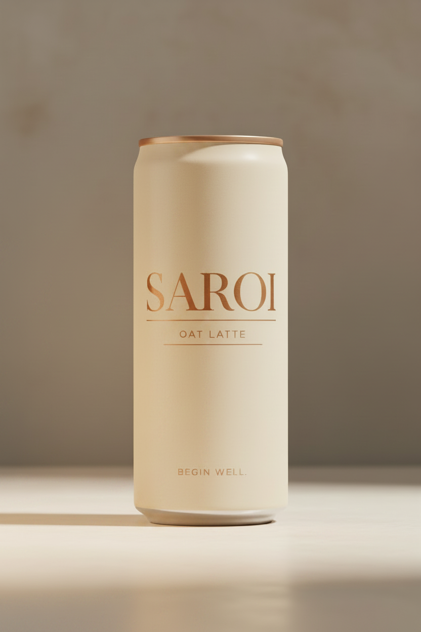 SAROI Oat Latte - chilled can on ivory background